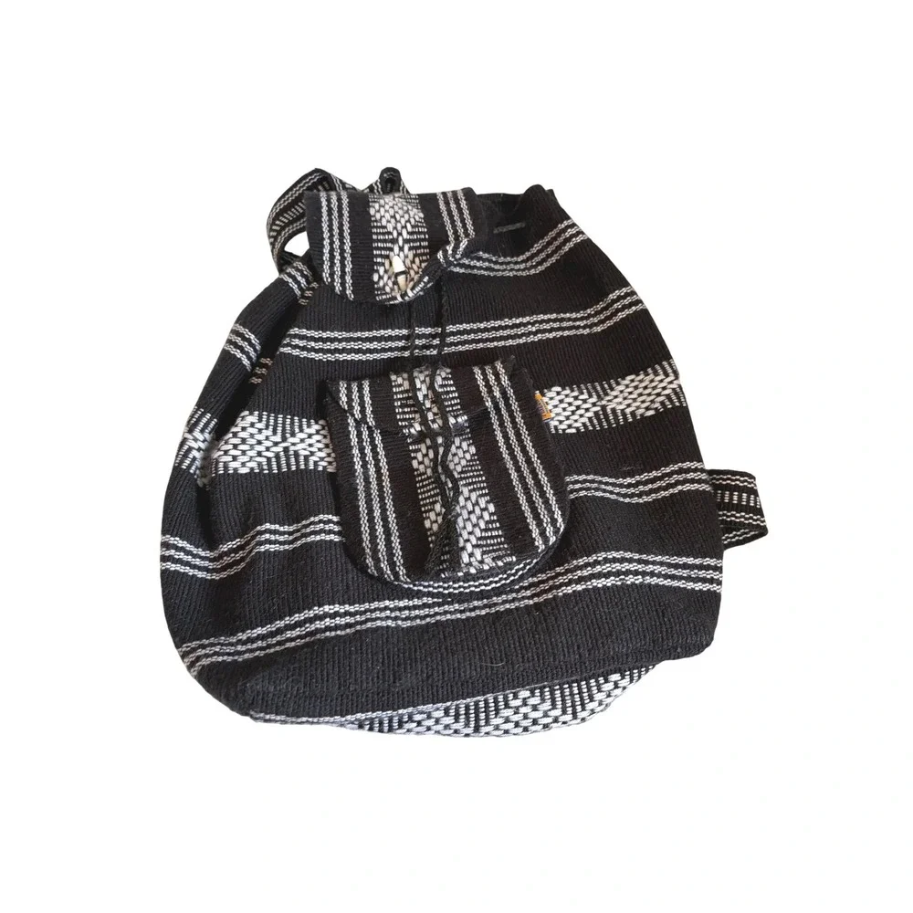 Pinzon Black White Woven Baja Stripe Backpack‎ Bohemian DO NOT Buy